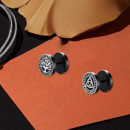 Gothic Norse Viking Runes Stud Earrings for Men | Stainless Steel Punk Jewelry