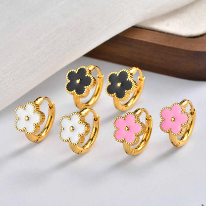 Dainty Lucky Leaf Hoop Earrings for Women Teens | Stainless Steel Flower Hoop Earrings Non Tarnish