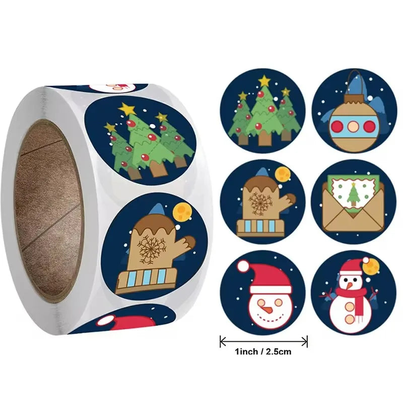 Merry Christmas Stickers | Round Roll Sticker Pack for Gift Wrapping and DIY Crafts