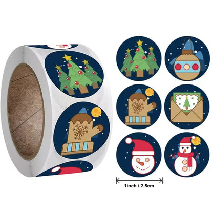 Merry Christmas Stickers | Round Roll Sticker Pack for Gift Wrapping and DIY Crafts