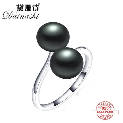 2026 New Arrival Black Natural Freshwater Pearl Ring | Adjustable 925 Sterling Silver Jewelry for Women Gifts