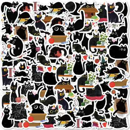 Etori Life Black Cat Stickers | 45 Waterproof DIY Stickers for Laptops and Scrapbooking