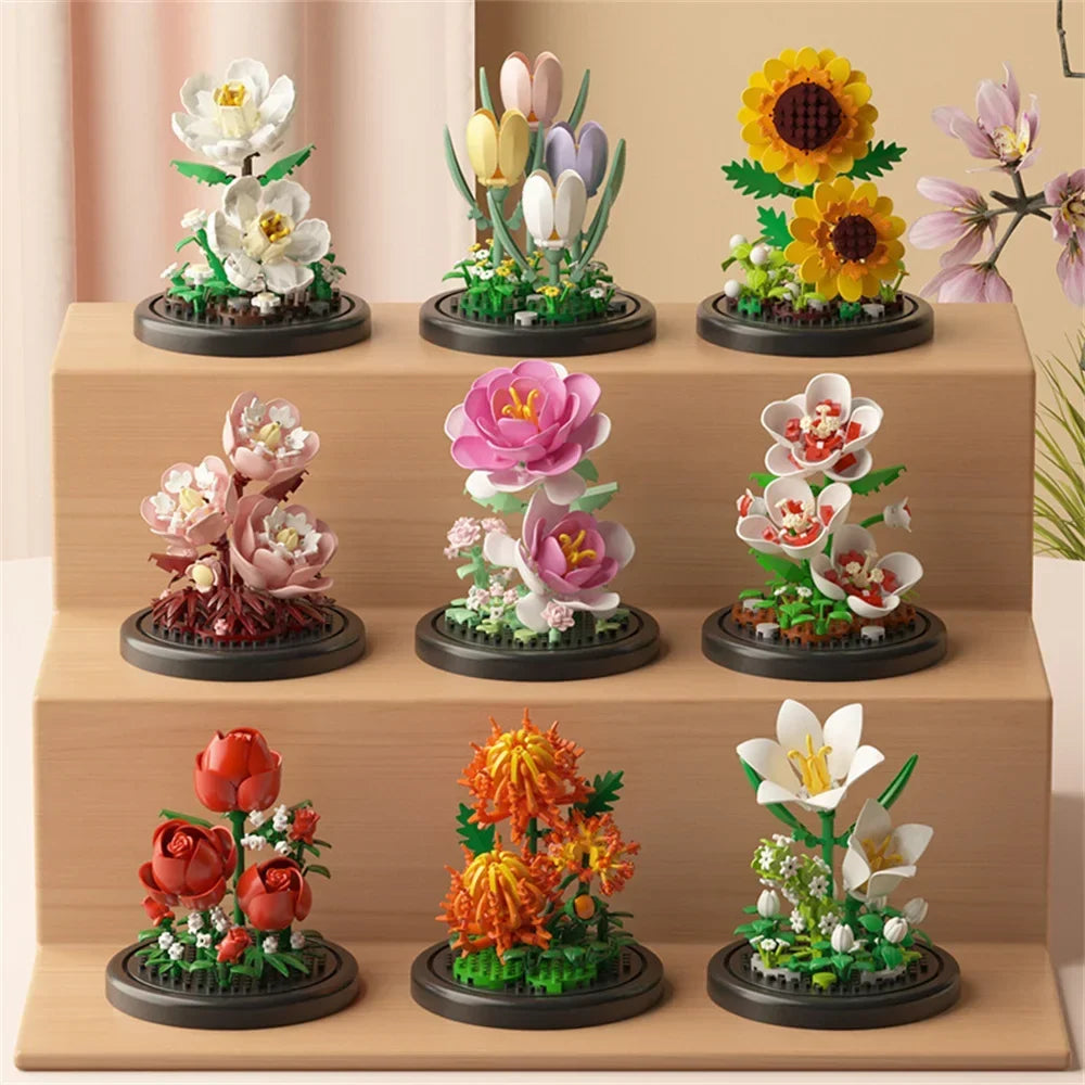 Eternal Flower Bouquet Bonsai Potted Plant Micro Building Blocks Model Home Decoration Puzzle Toys Kids Birthday Christmas Gifts