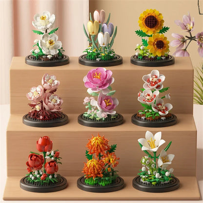 Eternal Flower Bouquet Bonsai Potted Plant Micro Building Blocks Model Home Decoration Puzzle Toys Kids Birthday Christmas Gifts