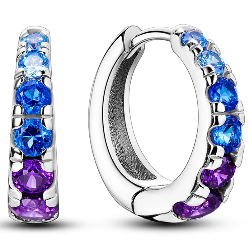 Colorful 925 Sterling Silver Hoop Earrings for Women | Classic Circle Earrings
