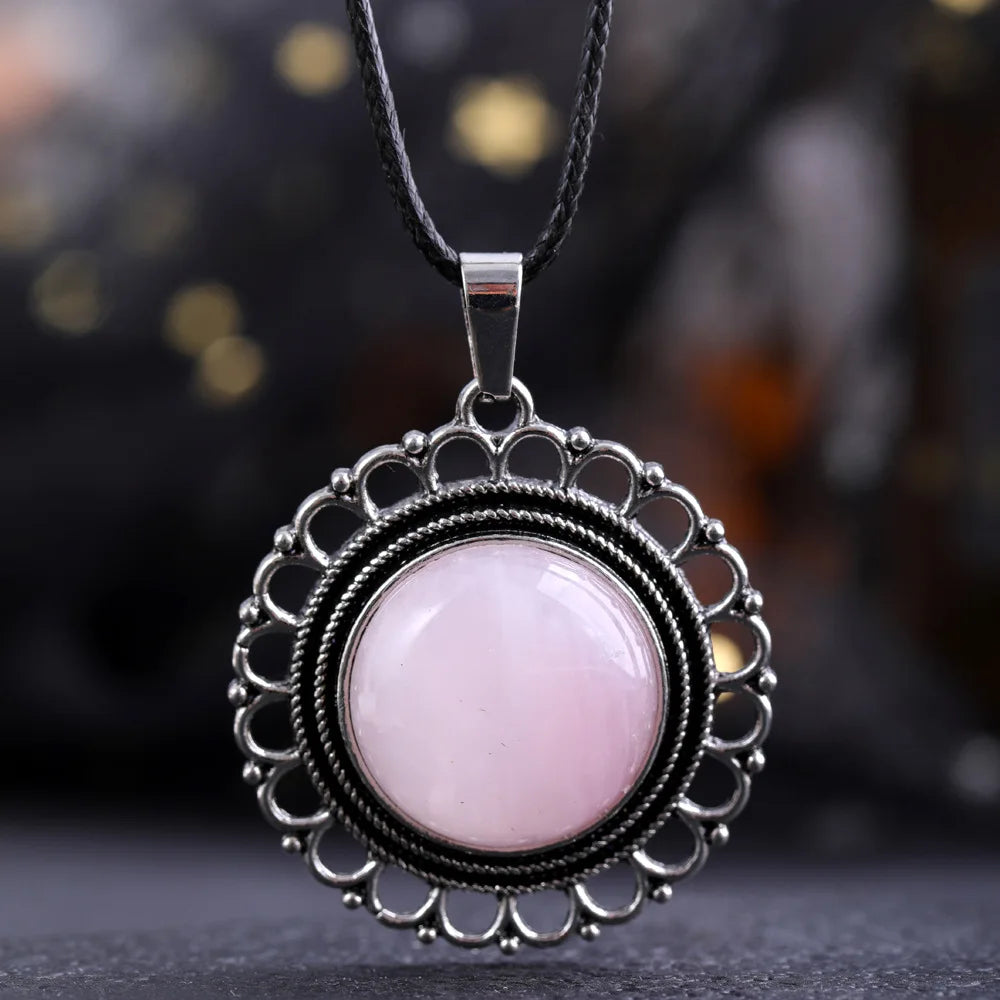 Lace Agate Pendant Necklace | Vintage Handmade Crystal Jewelry