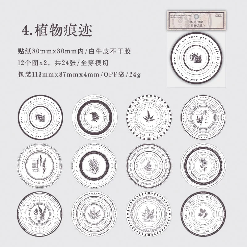 Vintage Round Stickers for Journaling | 24pcs Retro Collage Label Pack