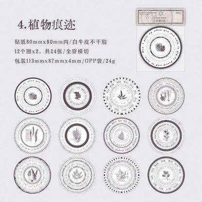 Vintage Round Stickers for Journaling | 24pcs Retro Collage Label Pack