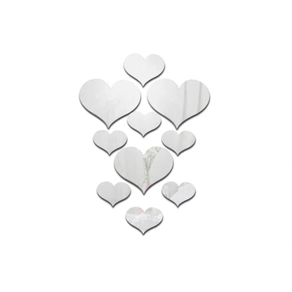 10Pcs Acrylic Love Heart Wall Stickers | Mirror 3D Decals for Home Decor