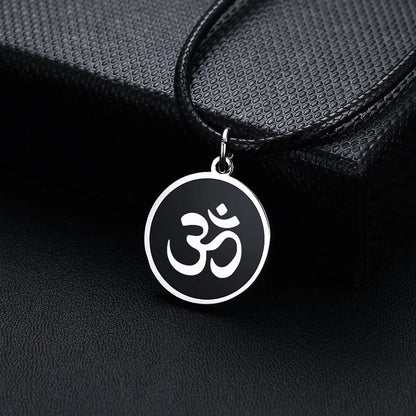 Men's OM Necklace | Round Ohm Pendant Adjustable Yoga Spiritual Jewelry