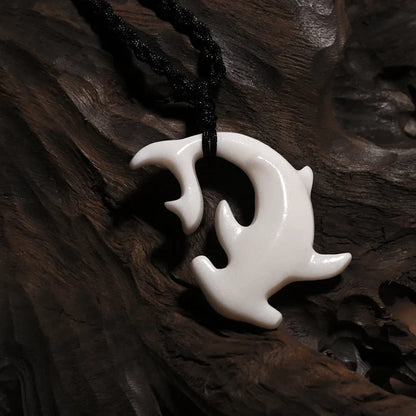 Tribal Hammerhead Shark Bone Pendant Necklace | Hand Carved Maori Amulet Jewelry