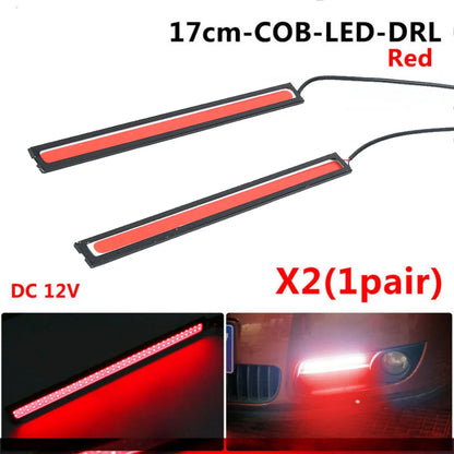 2Pcs 17cm COB Red LED Fog Light Strip | 12V DRL Waterproof Driving Lamp for Cars