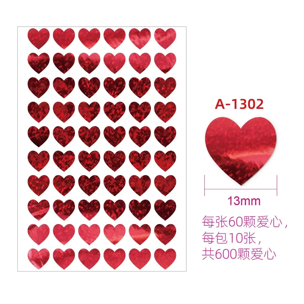 10 Sheets Glitter Heart Stickers | Mini Heart Stickers for DIY Decor