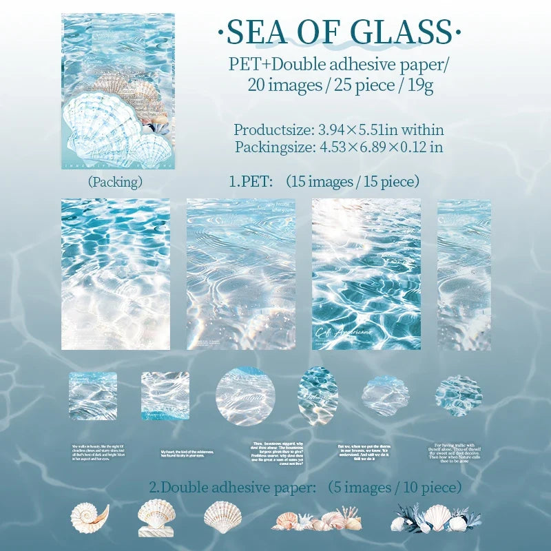 25 Sheets Blue Ocean Theme Dual Texture Sticker Pack | Scrapbook and Journal Decor Set