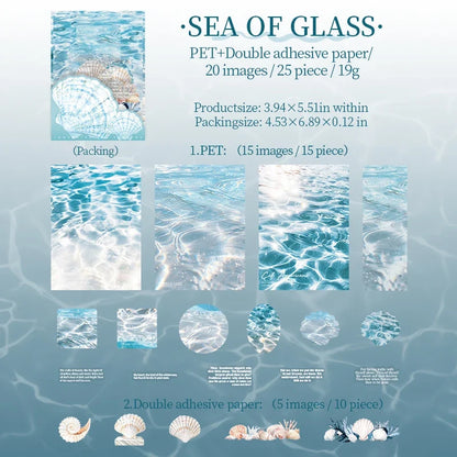 25 Sheets Blue Ocean Theme Dual Texture Sticker Pack | Scrapbook and Journal Decor Set