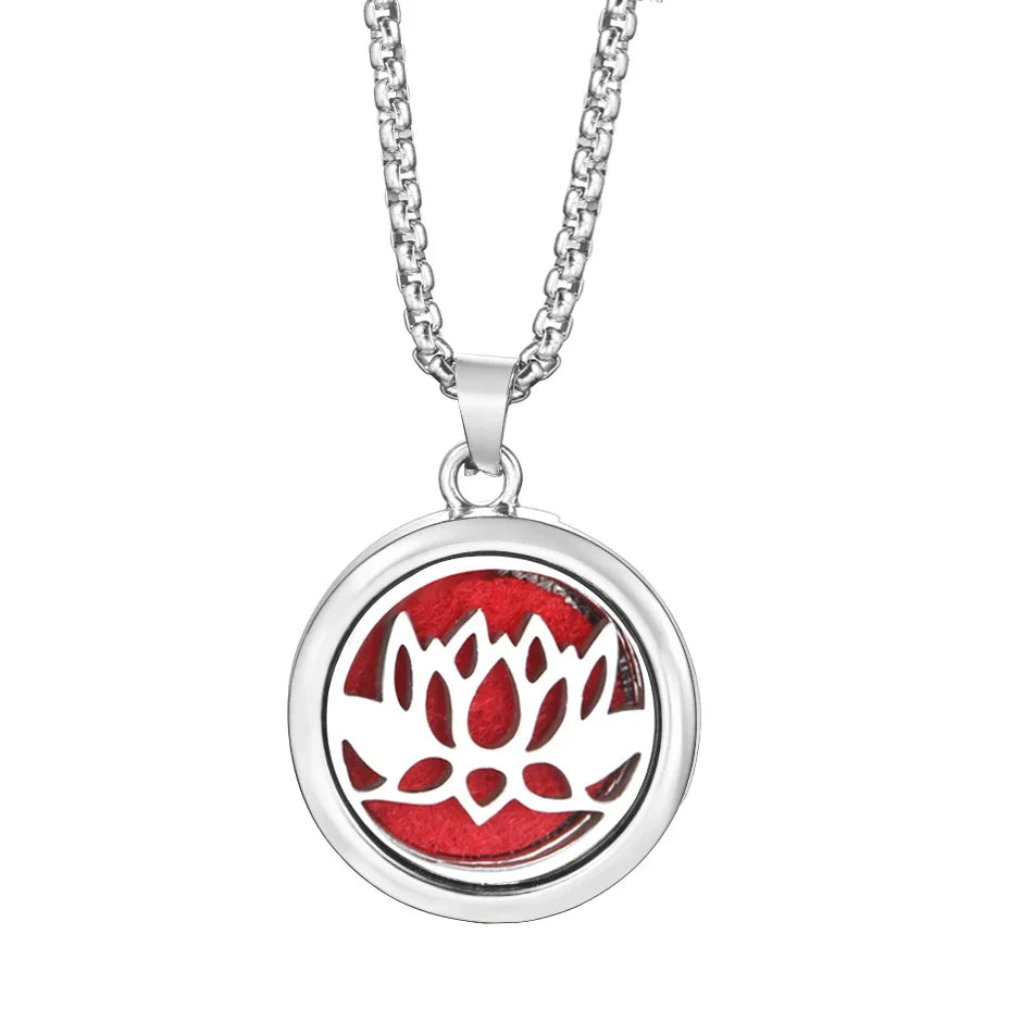 20mm Pattern Insert Perfume Pad Locket Necklace | Stainless Steel Aromatherapy Pendant