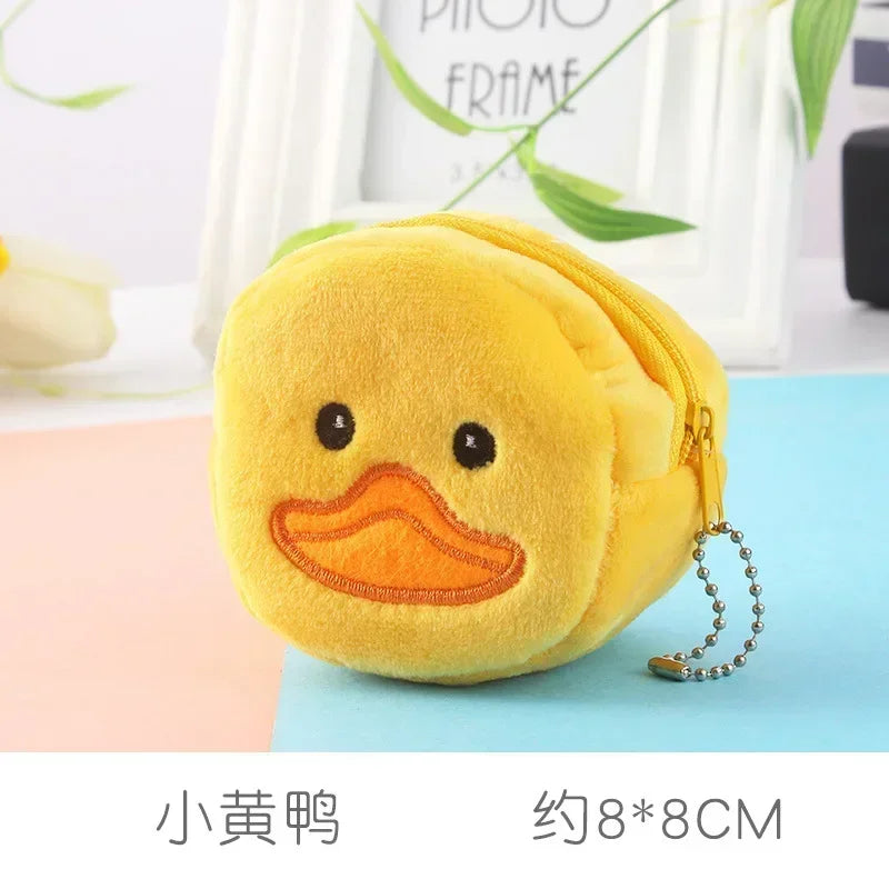 Cute Animal Plush Coin Purse | Zipper Change Purse with Keychain Mini Wallet