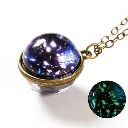 Universe Glass Pendant Necklace | Double-Sided Earth Jewelry for Men Women