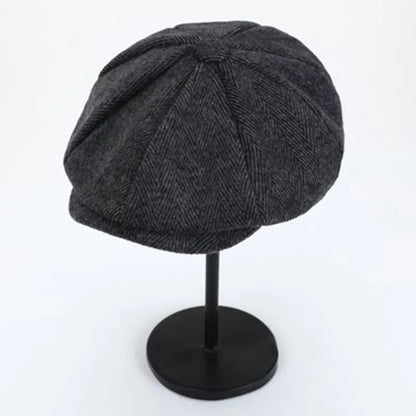 Retro Men’s Newsboy Cap – Classic Herringbone Octagonal Hat, British Style Flat Cap for Autumn & Winter, Vintage Painter Beret