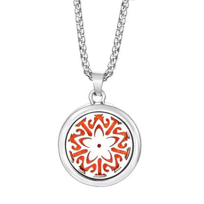 20mm Pattern Insert Perfume Pad Locket Necklace | Stainless Steel Aromatherapy Pendant