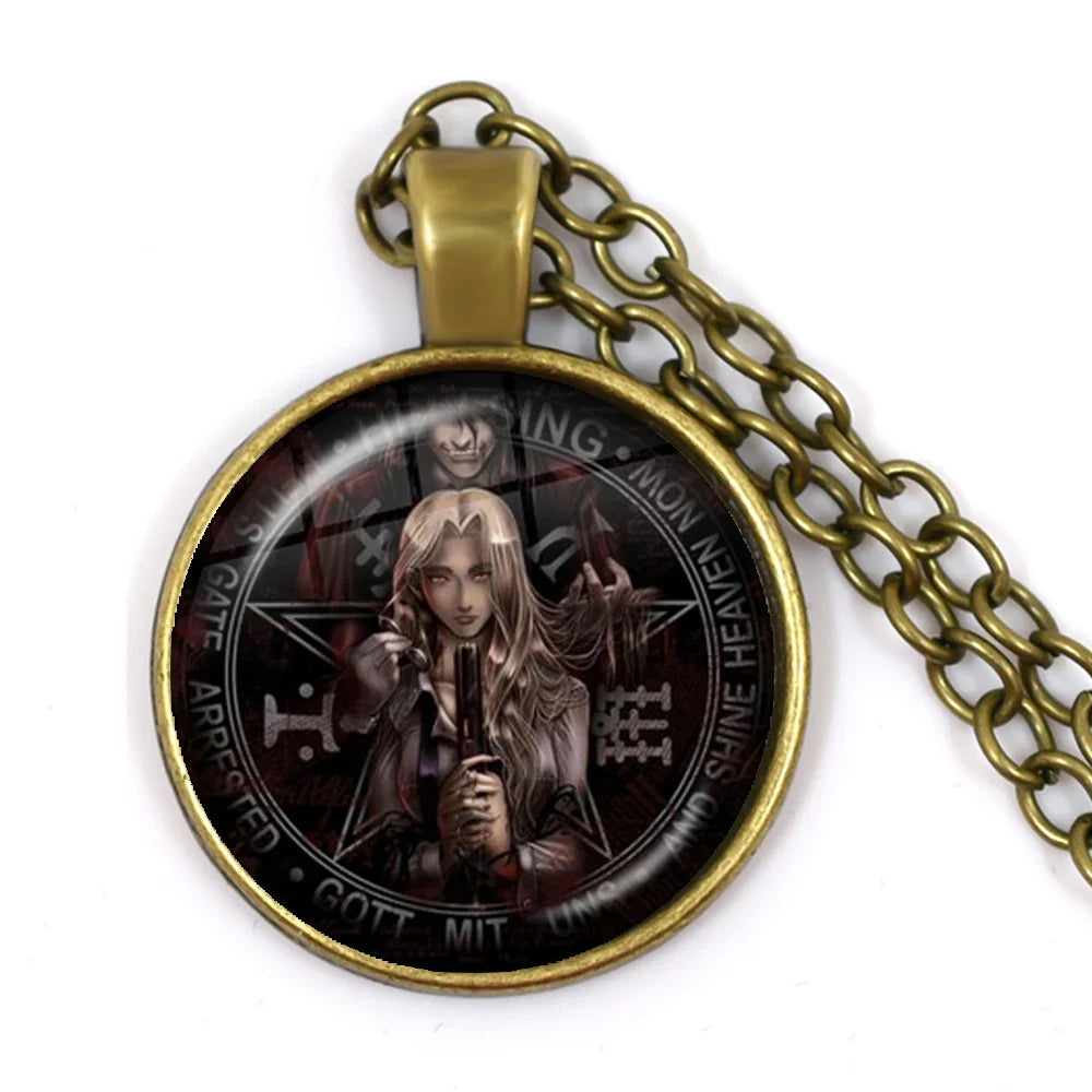 Gothic Alucard Pentagram Pendant Necklace | 25mm Glass Cabochon Statement Jewelry