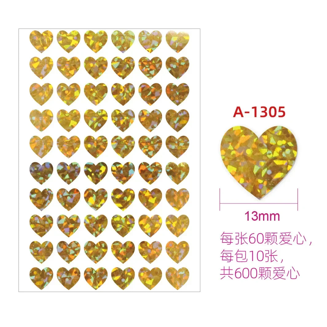 10 Sheets Glitter Heart Stickers | Mini Heart Stickers for DIY Decor