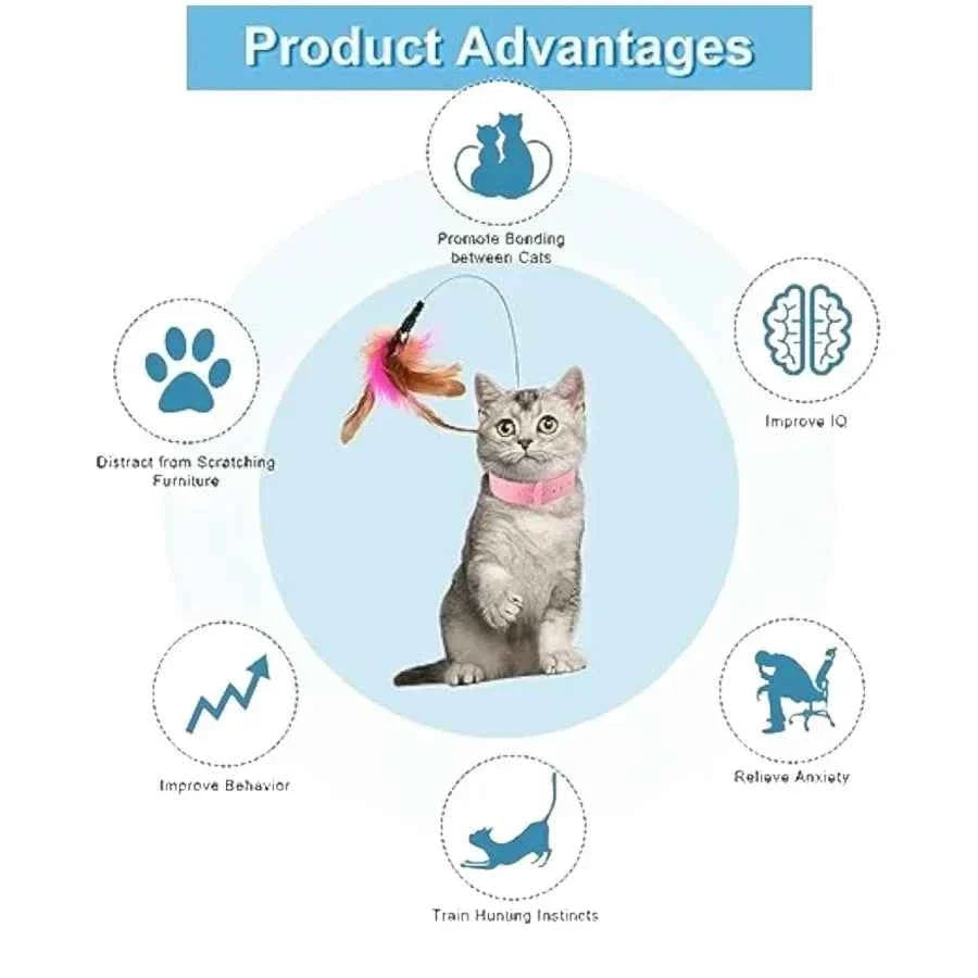 Adjustable Cat Collar Feather Teaser Toy with Bell