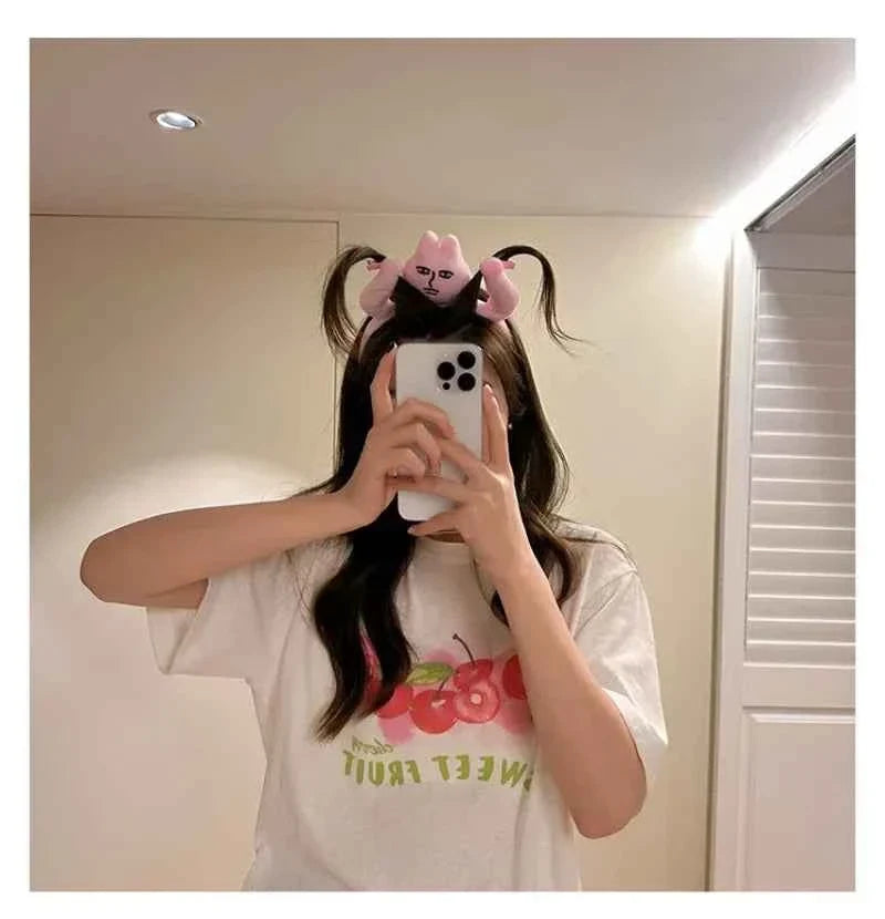 New Kawaii Pink Rabbit Banana Guinea Pig Plush Headband Creative Funny Fun Fashion Portable Cute Anime Headband for Woman Girls