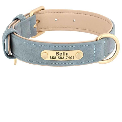 Personalized PU Leather Dog Collar with Custom Engraved ID Tag