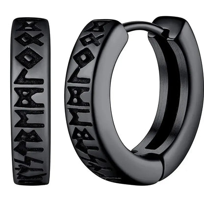 Viking Rune Hoop Earrings | Stainless Steel Norse Jewelry for Men and Women