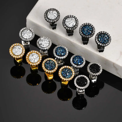 Shattered Zircon Stud Earrings for Men Boys | Hypoallergenic Round Minimalist Jewelry Gift