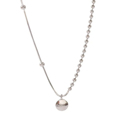 40CM 925 Sterling Silver Snake Chain Necklace | Lucky Round Card Pendant for Women