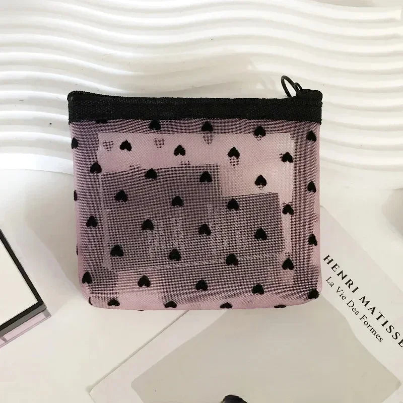 Women Black Mesh Coin Wallet Purse | Small Transparent Organizer Pouch