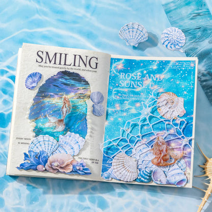 25 Sheets Blue Ocean Theme Dual Texture Sticker Pack | Scrapbook and Journal Decor Set