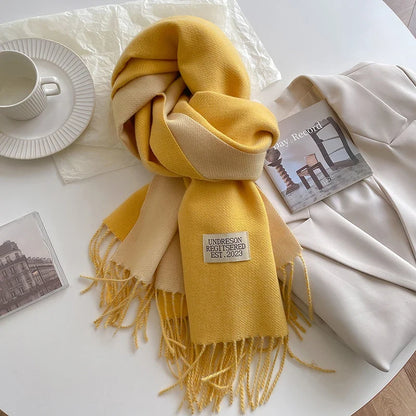 2023 Korean Style Cashmere Winter Scarf for Women – Knitted Double-Sided Solid Color Wrap | Soft Warm Fashion Neckerchief Shawl