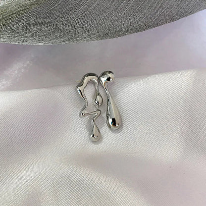 Liquid Metal Geometric Zircon Stud Earrings | Asymmetrical Jewelry for Women and Men