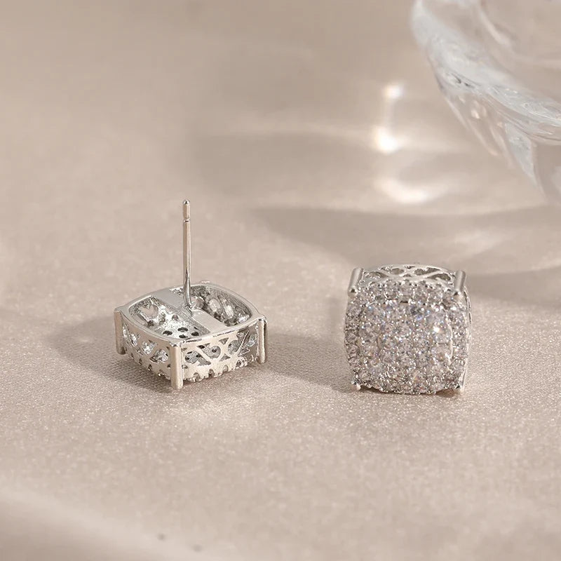 Square Cubic Zirconia Stud Earrings | Vintage Style for Women and Men