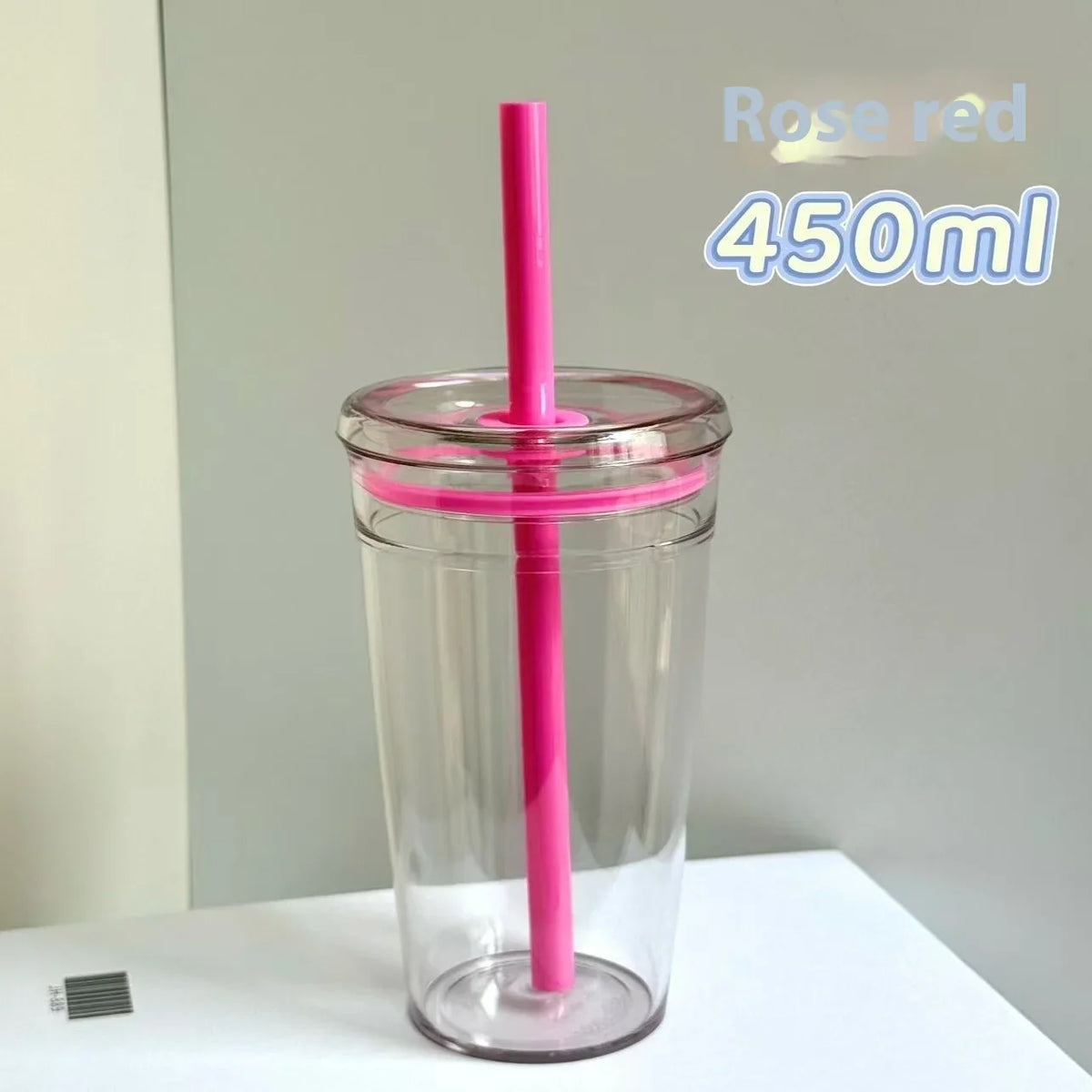 450ml Korean Style Straw Cup | Transparent Multi-Color Plastic Coffee Cup