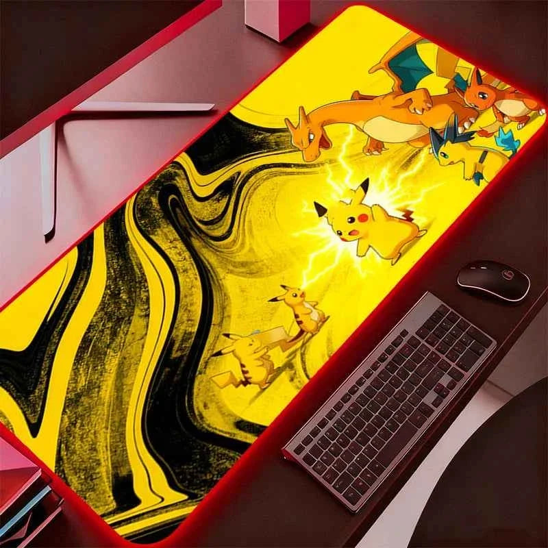 RGB Mouse Pad P-Pokemons Charizard Gamer Computer Gyarados Pc Backlight Mousepad Carpet Gaming Accessories Keyboard LED Desk Mat