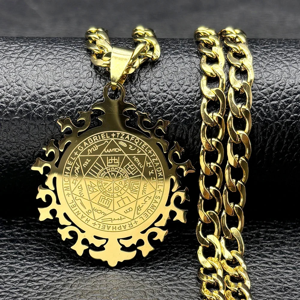 Seven Archangels Amulet Necklace | Stainless Steel Seal of Salomon Protection Talisman