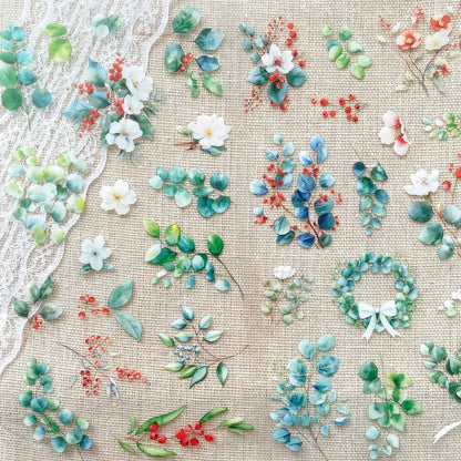 Transparent Flower Stickers Set | 6 Sheets PET Stickers for Scrapbook and Junk Journal