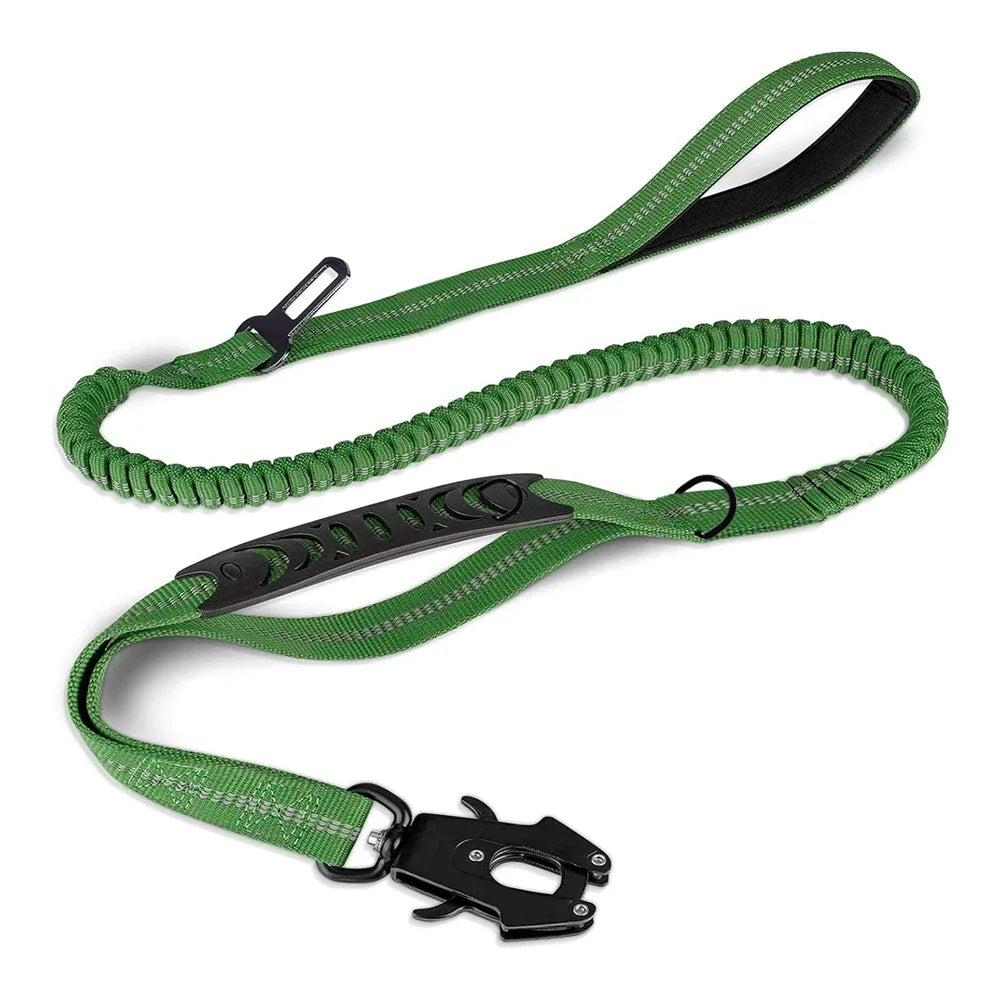 Reflective Shock Absorbing Bungee Dog Leash with Seatbelt Clip