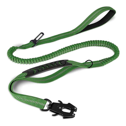 Reflective Shock Absorbing Bungee Dog Leash with Seatbelt Clip
