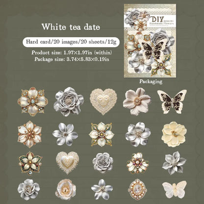 20pcs Hard Card Flower Stickers for Scrapbooking | Floral Craft Decor Set