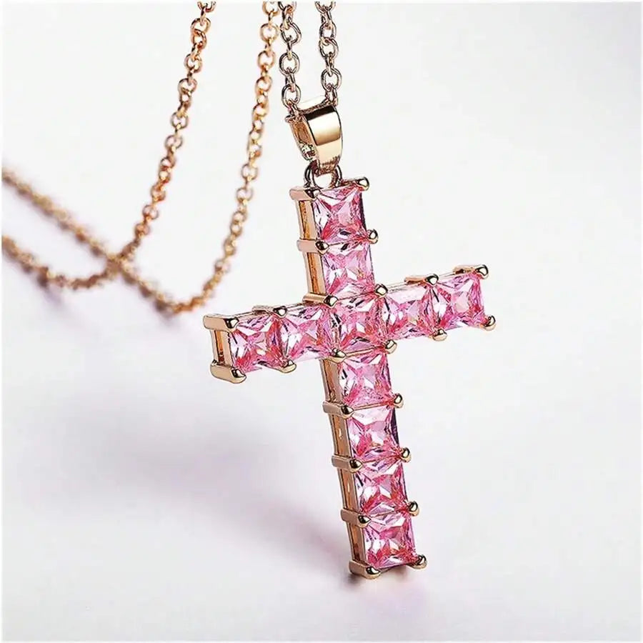 Cross Pendant Necklace for Women | Multi Color Crystal Jesus Pendant Jewelry