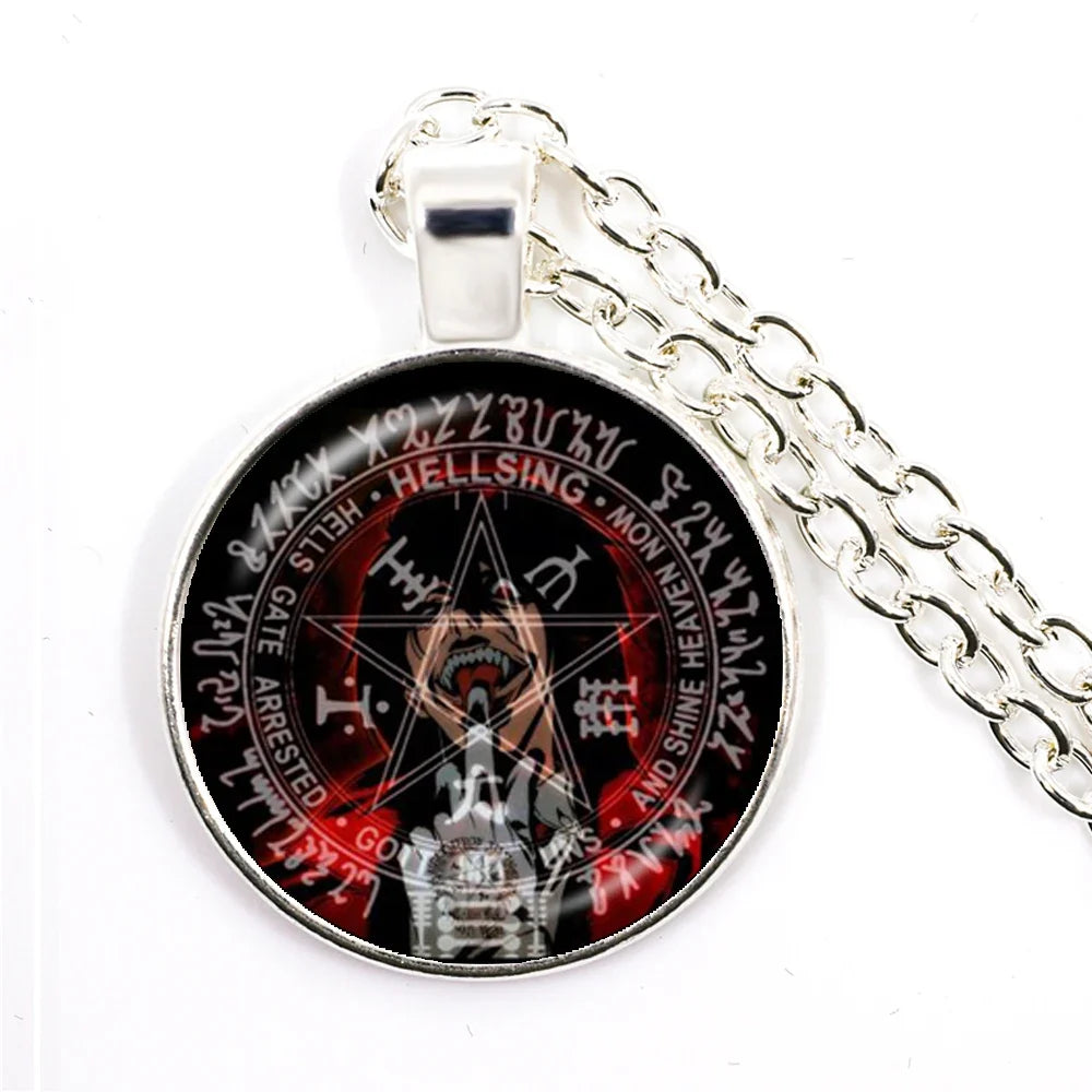 Gothic Alucard Pentagram Pendant Necklace | 25mm Glass Cabochon Statement Jewelry