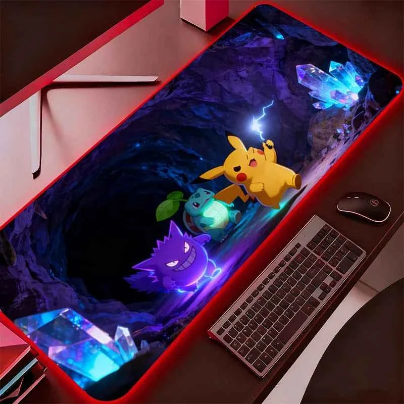 RGB Mouse Pad P-Pokemons Gengar Gamer Computer Mouse Mat Pc Backlight Mousepad Carpet Gaming Accessories Keyboard LED Desk Mat