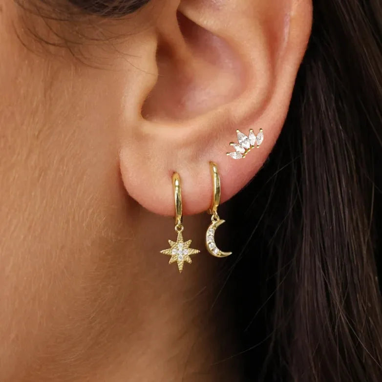 3Pcs Crystal Tragus Stud Earring Set | Flower Cartilage Huggie Earring Bulk Helix Jewelry Women Fashion Heart Lobe Earring Pack