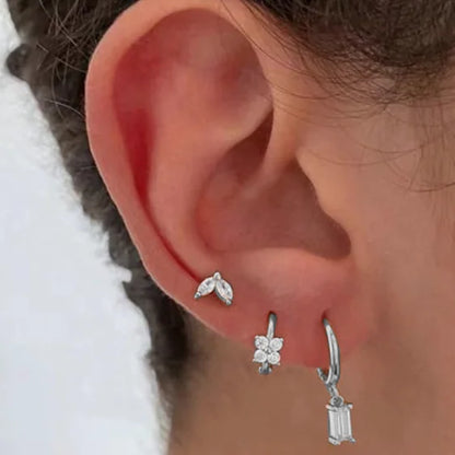3Pcs Crystal Tragus Stud Earring Set | Flower Cartilage Huggie Earring Bulk Helix Jewelry Women Fashion Heart Lobe Earring Pack