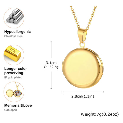 Gold Heart Locket Necklace with Photo Frame | Stainless Steel Jewelry for Women